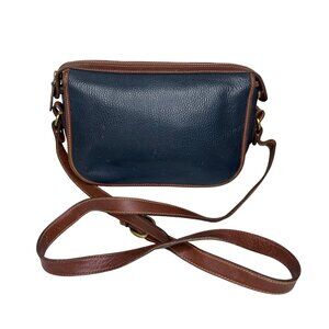 Vintage Coach Brown & Navy Pebbled Leather Crossbody Bag With Zipper Closures &